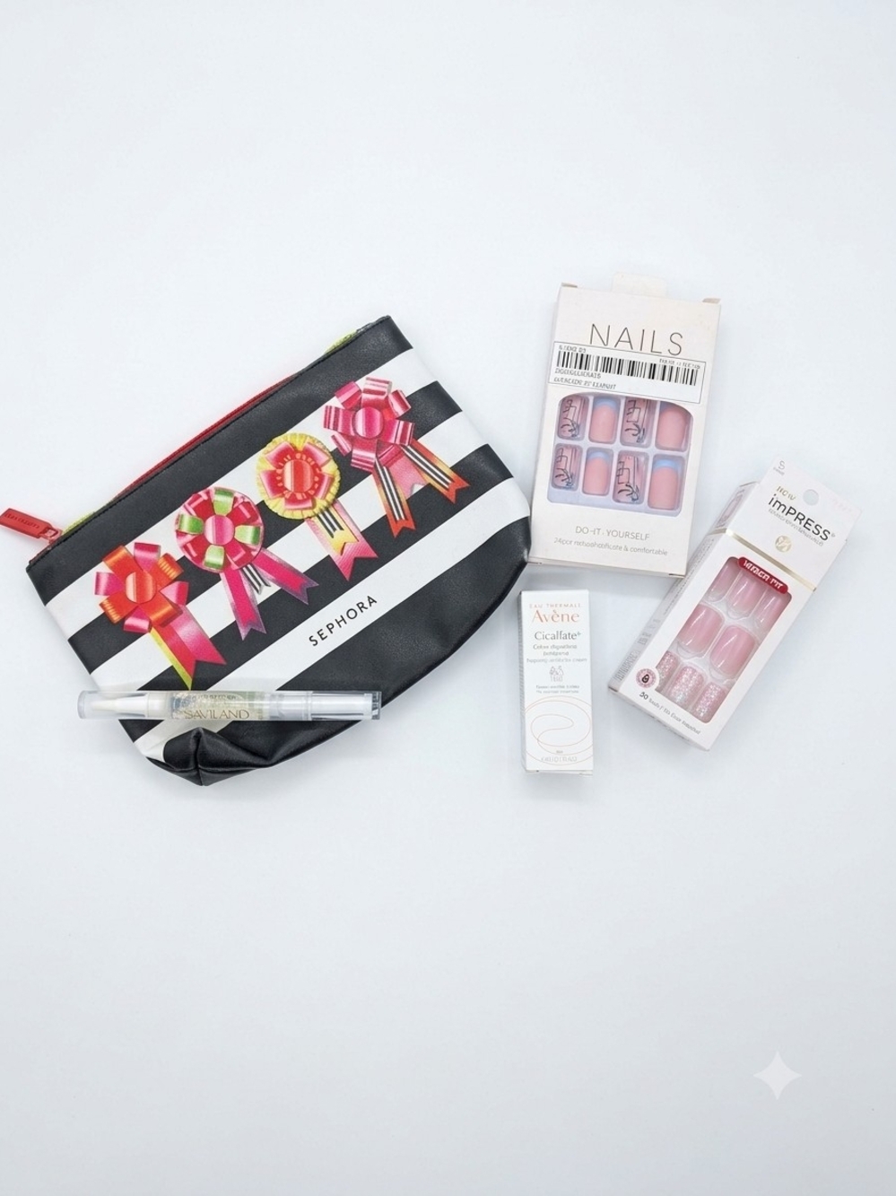 Sephora Black & White Striped Pouch with Nail Sets